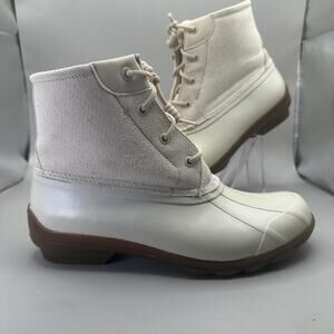 Sperry Saltwater Duck Boots Womens Size 9M White Cream Waterproof Winter Zip